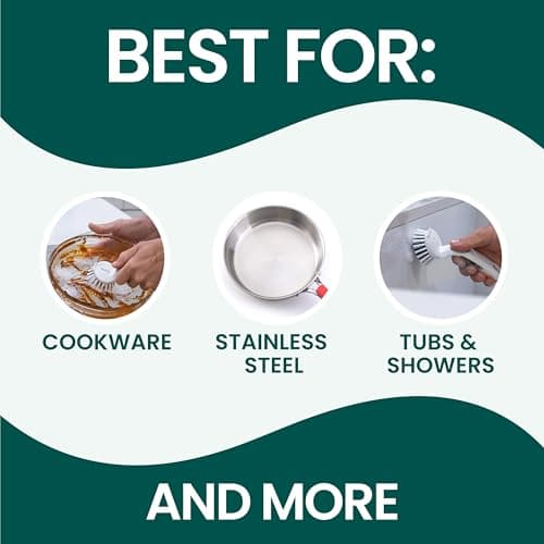 Scotch-Brite Handy Brush, Small and Durable Dish Brush with Handle for Scrubbing Hard-to-Reach Cookware, Tubs, Sinks, Car Tires, and More without Scratching, Antimicrobial, and Rinses Clean — view 3