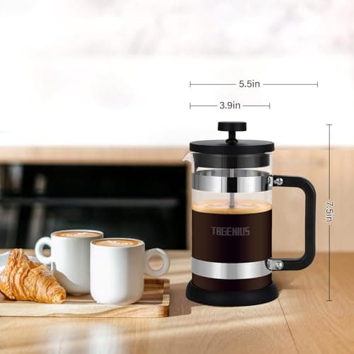 TBGENIUS French Press Coffee Maker, 21 oz, Thickened Borosilicate Glass — view 4