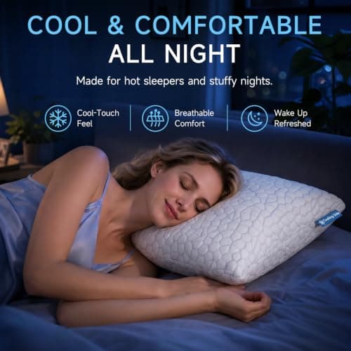 QUTOOL Cooling Pillow for Sleeping, CertiPUR-US Shredded Memory Foam Queen Pillows Set of 2, Cool Pillow for Hot Sleepers Adjustable Firm Pillow for Side, Back, Stomach Sleepers Soft Yet Support,White — view 2