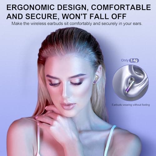 Wireless Earbuds, Bluetooth Headphones 48H Playtime Ear Buds with LED Power Display, IPX7 Waterproof Bluetooth 5.4 Earphones in-Ear Earbuds with 4 Mic for Android iOS Cell Phone Laptop, Purple — view 4