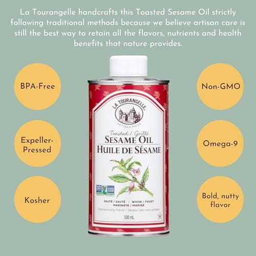 La Tourangelle Toasted Sesame Oil, Great for Cooking, Add to Noodles, Stir-Fry, Vegetables, Vinaigrettes, and Marinades, 500 mL 16.9 fl oz — view 3