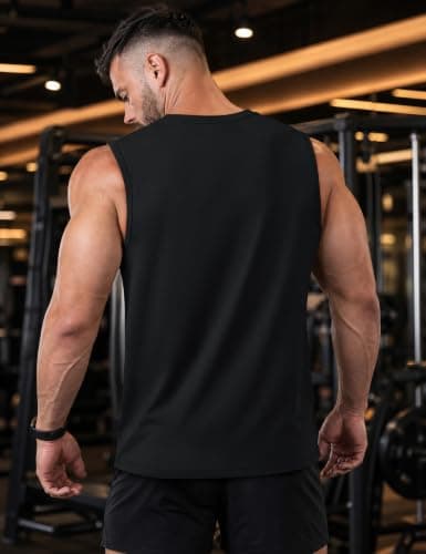 TACVASEN Tank Tops Men Sleeveless Muscle Shirts Cotton Breathable Workout Gilets Casual Beach Summer Tops Gym Bodybuilding Black — view 3
