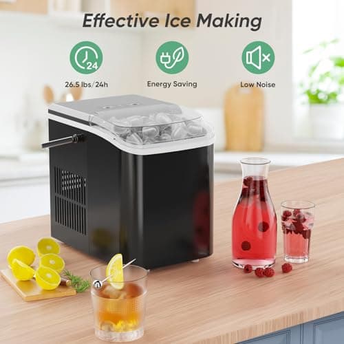 DUMOS Countertop Ice Maker with Handle, 26lbs/24H Portable Ice Machine