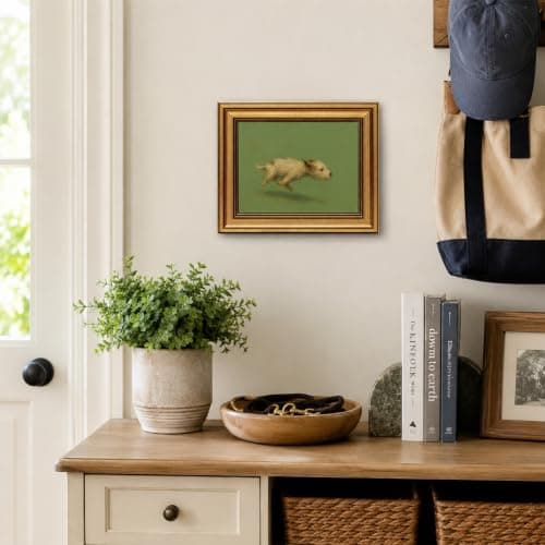 WZGZXU Vintage Gold Framed Wall Art Zoomies Dog Wall Decor Rustic Pet Canvas Art Whimsical Animal Pictures Running Dog Paintings Farmhouse Prints For Livingroom Bedroom 8x10in