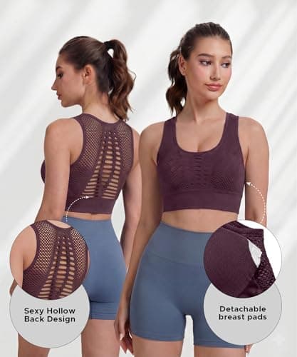 SEASUM Women's Longline Sport Bra Seamless Yoga Crop Top Medium-Low Support Workout Bra, #1 Grape Purple, Medium — view 5