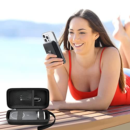 Case for Anker Magnetic Battery 10,000mAh Foldable Wireless Portable Charger, 633/622/621/321 5,000mAh Power Bank (MagGo) Holder, Storage for Baseus 6000mAh Cell Phone Power Delivery -Case Only-Black — view 5