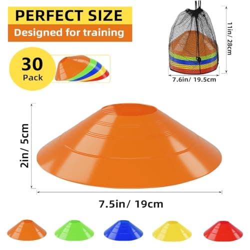 Mumoo Bear 30 Pack Soccer Cones, Disc Cones for Sports Training with Mesh Bag, Sports Cones for Training Drills Practice