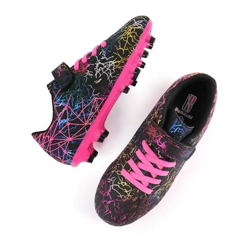 brooman Kids Firm Ground Soccer Cleats Girls Football Cleats with Shin Guards and Soccer Socks (8 CA,Black Fuchsia) — view 6