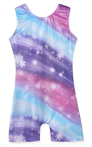 Kidsparadisy Girls Leotards for Gymnastics Outfits Sparkle Kids Sleeveless One-Piece Colorful Dancewear Bodysuit 24-Gradual Purple 9-10Y