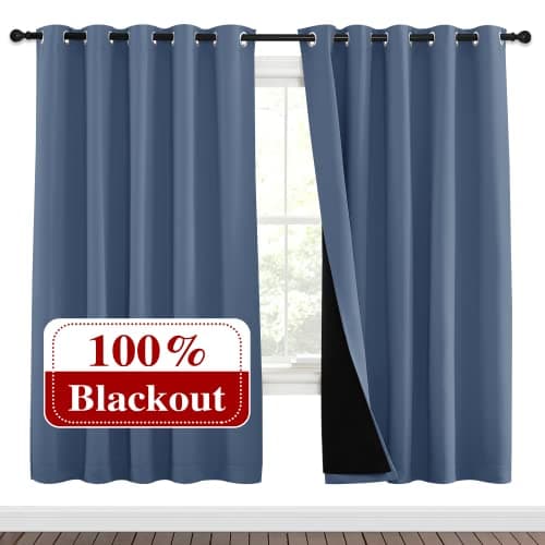 NICETOWN Full Shade Curtain Panels, Pair of Energy Smart & Noise Blocking Out Blackout Drapes for Guest Room Window, Thermal Insulated Lined Window Dressing (Stone Blue, 70 in x 72 in (W x L)