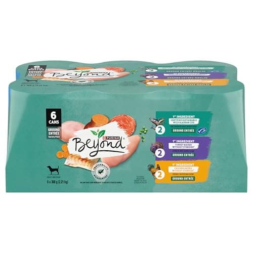 Beyond Grain Free Natural Wet Dog Food, Ground Entree Variety Pack 3 Flavours - 368 g Can (6 Pack)