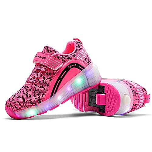 Ufatansy Roller Shoes Girls Boys USB Rechargeable Roller Skate Shoes Light Up Wheels Sneakers Kids(Red, 3 M US = CN 34) — view 3