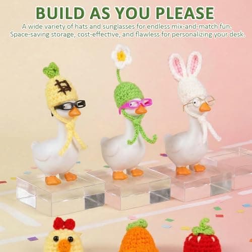 6 Set 7inch Desk Goose Outfits, Desktop Goose Clothes with Mini Knitting Hats and Sunglasses, Cute Desk Gooses Accessories Set, Spring Holiday Decor for Magnetic Goose Statue, Desktop Gooses — view 5