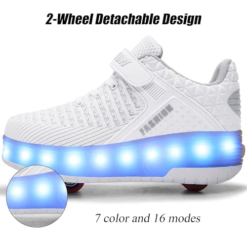 Ufatansy Roller Shoes Girls Sneakers Boys Roller Skate Shoes Kids Skateboarding Shoes USB Charging Light Up Fashion Wheels Roller Skates?3 Little Kid? White — view 3