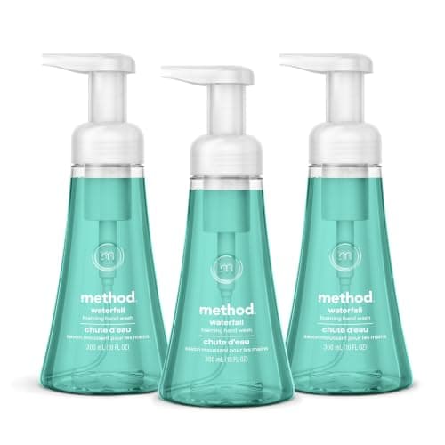 Method Foaming Hand Soap, Biodegradable Formula with Foaming Soap Dispenser Made of 100% Recycled Plastic, Waterfall Scent, 300 ml Soap Pump Bottles, 3 Pack, Clear