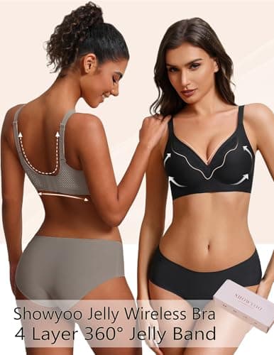 Showyoo Women's Seamless Jelly Bras Full Coverage Bralette No Underwire Comfort T-Shirt Bra with Lace Panel Insert Gray XL — view 7
