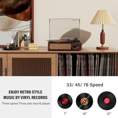 Vinyl Record Player Turntable with Built-in Bluetooth Receiver & 2 Stereo Speakers, 3 Speed 3 Size Portable Retro Record Player for Entertainment and Home Decoration — view 3