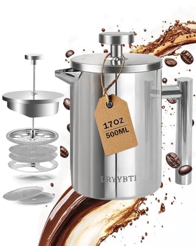 LRYYBTI French Press Coffee Maker, Stainless Steel, Silver, 17 OZ