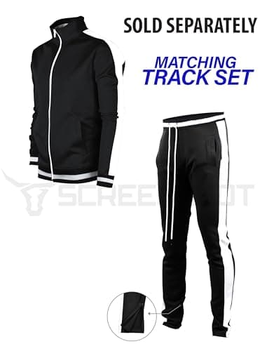 SCREENSHOT Mens Urban Hip Hop Premium Track Jacket - Slim Fit Side Taping Sportswear Urbanwear Streetwear Top, S51700-black, Medium — view 4