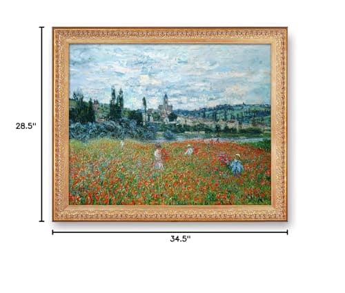 Poppy Field near Vetheuil 1879 by Claude Monet Framed Size:34.5x28.5 inches,Image Size:30x24 inches World Classic Reproductions For HomeDecor,Vintage Pattern Gold Frame — view 7