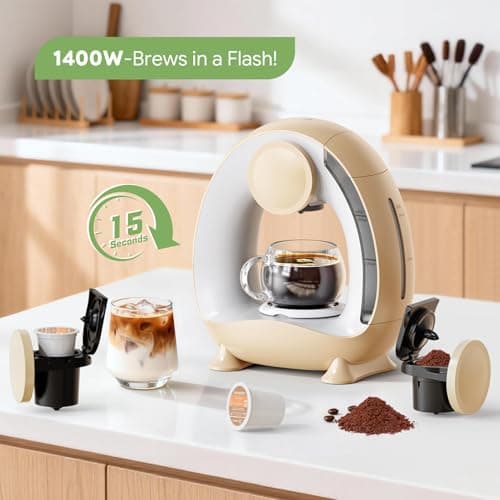 Single Serve Coffee Maker 2 in 1, 1400W Fast Brewer for K-Cup Pods & Ground Coffee, One-Touch Americano & Tea Machine with 2 Reusable Filters, Compact Design for Home Office RV Dorm — view 2