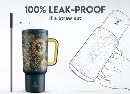 Meoky Tumbler with Straw and Lid for Car: Insulated 40oz Tumbler with Handle - 100% Leakproof Stainless Steel Water Bottle with Straw for Travel Road Trips - Commuters Drivers Workers, Tarot — view 2
