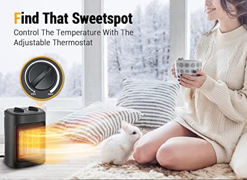 Space Heater, 1500W Electric Heaters Indoor Portable with Thermostat, PTC Fast Heating Ceramic Room Small Heater with Heating and Fan Modes for Bedroom, Office and Indoor Use — view 2