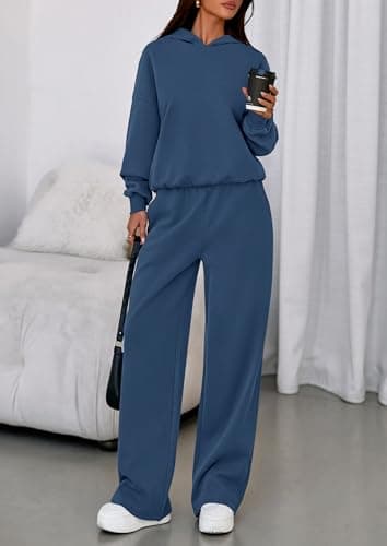 PRETTYGARDEN Womens Sweatsuits 2 Piece Set 2026 Casual Winter Long Sleeve Hoodie Loose Wide Leg Sweatpants Fall Tracksuit (Grey Blue,Medium) — view 4