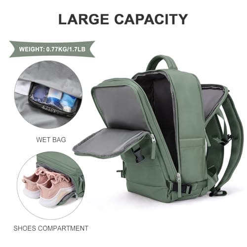 coowoz Travel Backpack For Women Men,Carry On Backpack,Hiking Backpack Waterproof Outdoor Sports Rucksack Casual Daypack Travel Essentials(Olive Green) — view 4