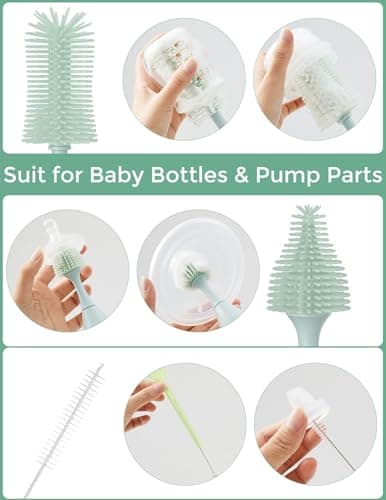 Momcozy Bottle Brush Kit with Push-Press Foam Design - Newborn Essentials Gift, Portable Cleaning Tool for Home & Travel, Baby Bottle Cleaner Brush for Breast Pumps & Nipples, Green — view 2