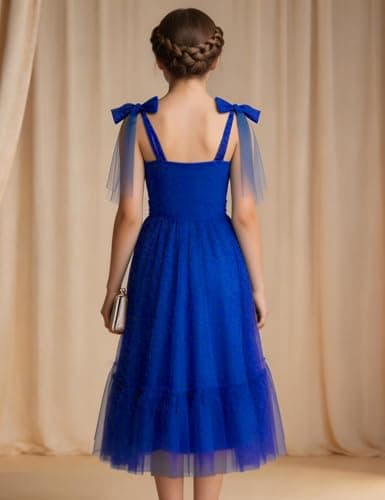 Arshiner Girls Dresses Summer Sleeveless Bow-Tie Straps Birthday Party Long Tulle Dress Royal Blue Tween 10-11 Years — view 5