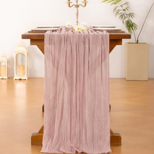 Socomi Pink Cheesecloth Table Runner Summer Boho Rustic Gauze Dusty Pink Farmhouse 120 inch 10FT Cheese Cloth for Wedding Tea Party Baby Shower Birthday Home Decor Holiday Decorations — view 2