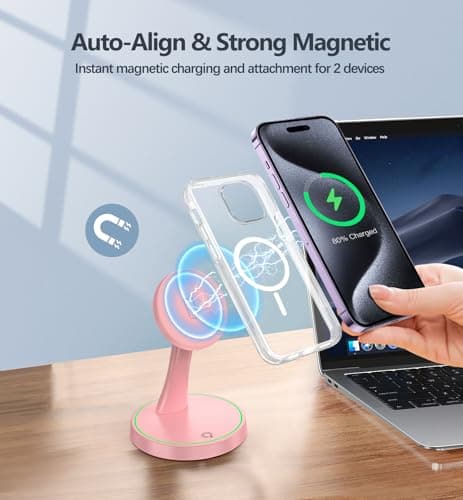 Magnetic Wireless Charger Stand 15W Fast Mag-Safe Charger for iPhone 17 /17 pro/ 17 Air/ 17 pro max 16/15/14/13/12 Series Magnet Wireless Charging Station/Pad with Sleep-Friendly Light for AirPods — view 5