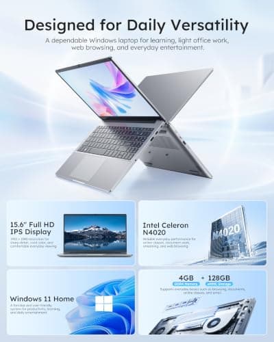 Amzboy 15.6” Windows 11 Laptop, N4020 CPU, 4GB RAM, 128GB eMMC, FHD Display