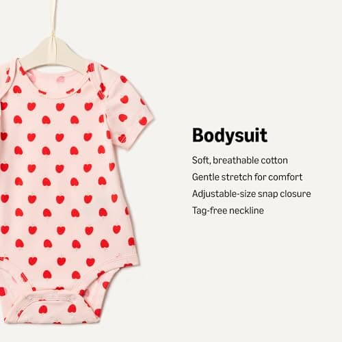 Amazon Essentials x Sofia Grainge Unisex Babies' Short Sleeve Crewneck Bodysuit, Pack of 3, Ivory/Red/Apple Hearts, 6-9 Months