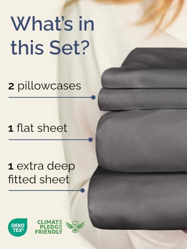 Extra Deep Pocket Queen Sheets - 4 Piece Breathable & Cooling Bed Sheets - Hotel Luxury Bed Sheet Set - Soft, Wrinkle Free & Comfy - Easily Fits Extra Deep Mattresses - Deep Pocket Dark Grey Sheets
