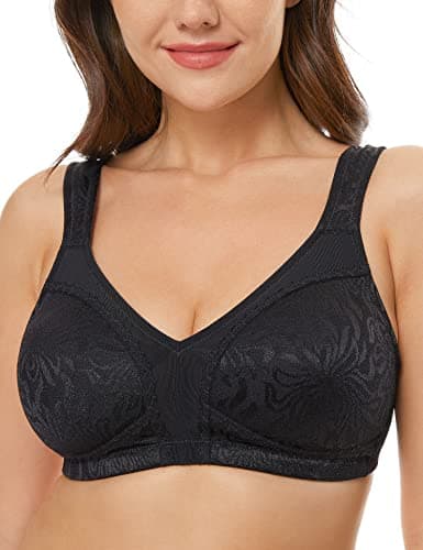 WingsLove Women's Full Coverage Non Padded Comfort Bra Minimizer Wire-Free Bra, Black, 42DD