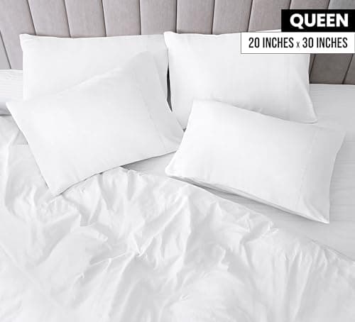 Utopia Bedding Queen Pillow Cases - 4 Pack - Envelope Closure - Soft Brushed Microfiber Fabric - Shrinkage and Fade Resistant Pillow Covers Queen Size 20 X 30 Inches (Queen, White)
