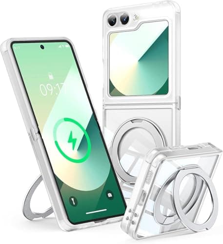 Case for Samsung Galaxy Z Flip 6/5 with 360° Magnetic Stand【Fit for MagSafe & Pixelsnap】 Cover with Ring Holder 【Shockproof Protective】 Cell Phone Galaxy Z Flip 6/5 Case Clear