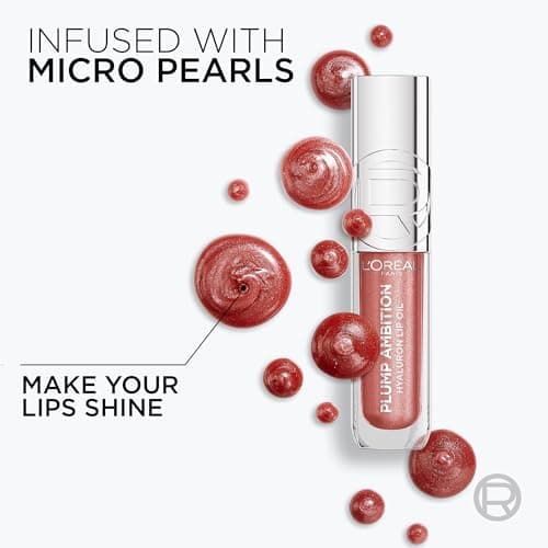 L'Oreal Paris Plump Ambition Hyaluron Lip Oil Shimmer, 24 HR Lip Gloss with Hyaluronic Acid, Volumizing Formula with Glass-Like Shine, Mauve Lights, 0.16 fl oz — view 3