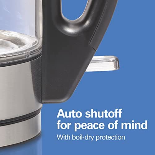 Hamilton Beach Glass Electric Kettle, 1 L, 1500W Fast Boiling Water Boiler, Cordless, Soft Blue LED Light, Auto Shutoff & Boil-Dry Protection, BPA-Free, Compact Size (40930JC) — view 3