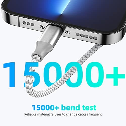 Bkayp Apple MFi Certified iPhone Charger 3pack 10FT Long Lightning Cable Fast Charging High Speed Data Sync USB Cable Compatible iPhone 14/13/12/11 Pro Max/XS MAX/XR/XS/X/8/7/Plus/6S (Grey White) — view 3