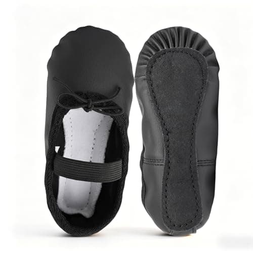 EASTBUDDY Ballet Shoes Leather Ballet Flats Full Sole Dance Slippers for Girls Toddlers Black 11 Little Kid — view 4