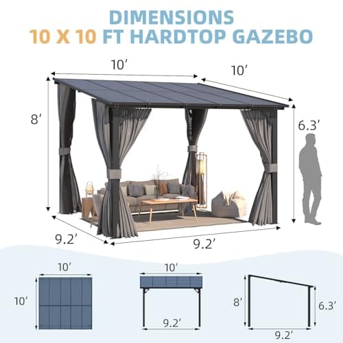 U-MAX 10’ x 10’ Gazebo, Wall Mounted Gazebos Pergola with Curtains and Mosquito Netting, Enhanced Protective Outdoor Patio Lean to Gazebo Awnings for Deck, Porch, Backyard and Outside — view 4