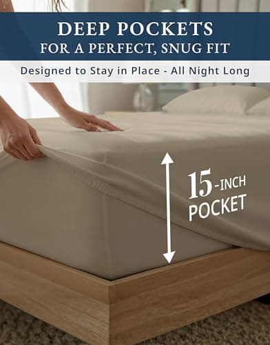 100% Egyptian Cotton Sheet Set Queen Size – 1000 Thread Count Silky Sateen Weave Queen Sheet Set for Good Sleep Comfort, 15" Snug Fit Deep Pocket, Breathable, Hotel-Quality Luxury You Can Feel - Taupe — view 5