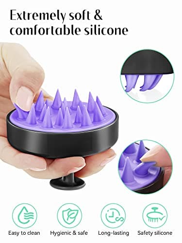 HEETA Scalp Massager for Hair Growth, Head Massager Scalp Scrubber Hair Shampoo Brush Exfoliator with Soft Silicone Bristles Dandruff Removal for Woman Man Dry Wet Use, Black — view 2