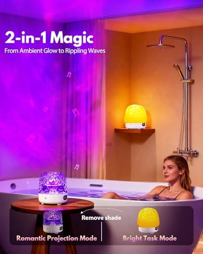 Relaxing Shower Light with Music Speaker, Waterproof Shower Lamp with White Noise, 16-Color Ocean Wave Projector Light with Remote & Touch Control, Rechargeable Bathroom Lamp for Shower & Bathtub — view 3