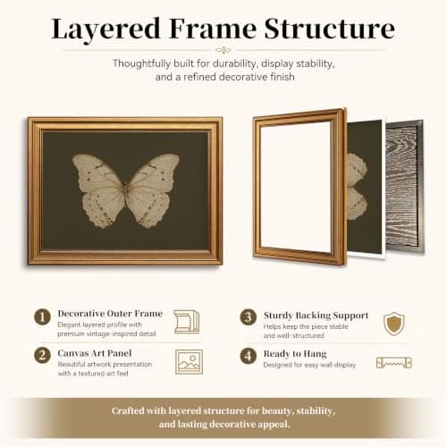 Gold Framed Wall Art Vintage Butterfly Canvas Wall Art White Butterfly Moody Insect Artwork Prints Picture for Living Room Bedroom Farmhouse Bathroom Office Decor, 8x10 — view 6