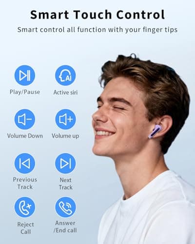 Wireless Earbuds, Bluetooth 5.4 Ear Buds Bass Stereo, Headphones with Noise Cancelling Mic, LED Display in Ear Earphones Clear Calls, IP7 Waterproof Bluetooth Earbuds for Phone/Android/iPad, Purple — view 3