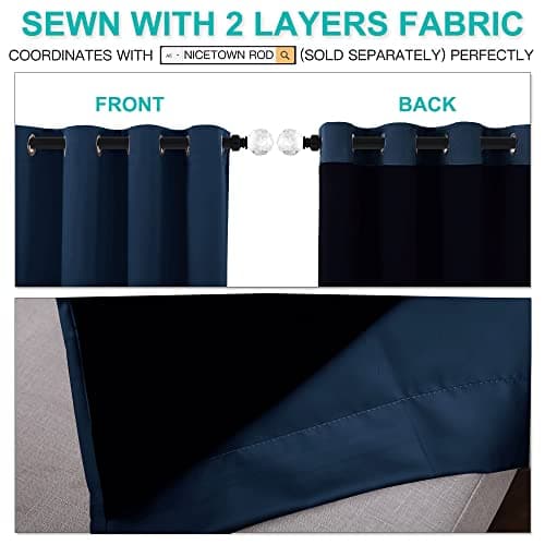 NICETOWN 100% Blackout Blinds, Laundry Room Decor Window Treatment Curtains, Thermal Insulated Energy Smart Drapes and Draperies for Villa, Hall and Studio, Navy, Set of 2, 52 inches x 95 inches — view 3
